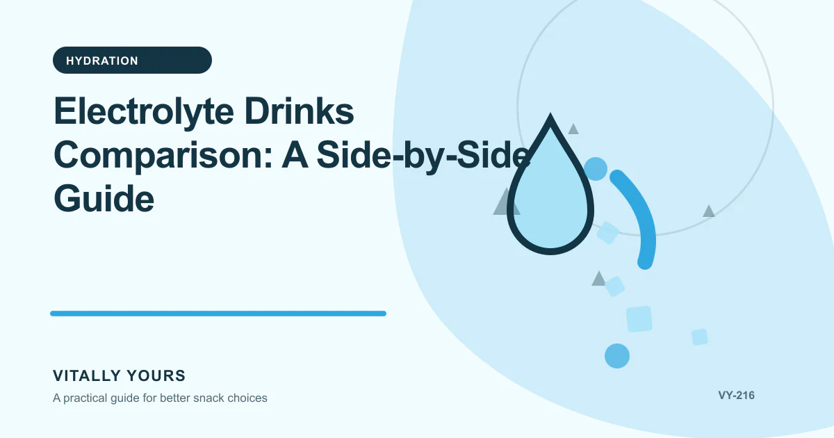Editorial illustration for Electrolyte Drinks Comparison: A Side-by-Side Guide, focused on activity duration, heat, sweat losses, sodium, carbohydrate, and ordinary water intake and matched serving bases, goal-specific tradeoffs, current labels, and a reproducible scoring method