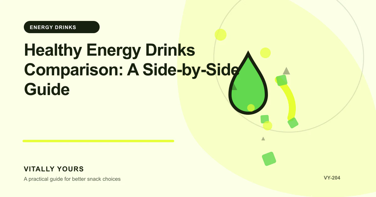 Editorial illustration for Healthy Energy Drinks Comparison: A Side-by-Side Guide, focused on caffeine per container, total daily intake, timing, and sensitivity and matched serving bases, goal-specific tradeoffs, current labels, and a reproducible scoring method