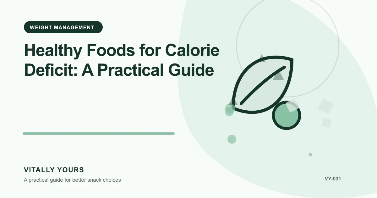 Editorial illustration for Healthy Foods for Calorie Deficit: A Practical Guide, focused on energy density, portion satisfaction, and the full-day eating pattern