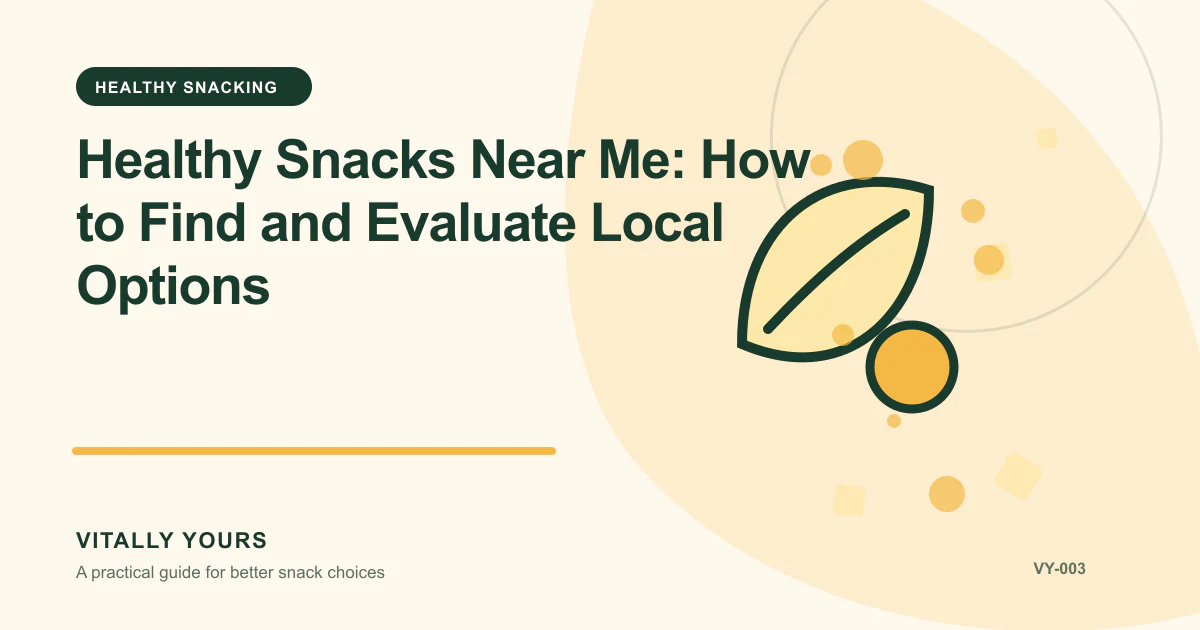 Editorial illustration for Healthy Snacks Near Me: How to Find and Evaluate Local Options, focused on current local availability, verified service coverage, venue access, and direct confirmation