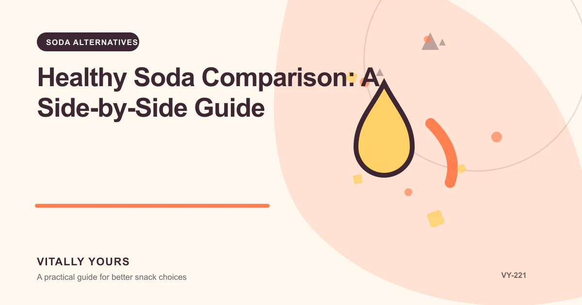 Editorial illustration for Healthy Soda Comparison: A Side-by-Side Guide, focused on added sugars, sweetener type, portion, and taste expectations and matched serving bases, goal-specific tradeoffs, current labels, and a reproducible scoring method