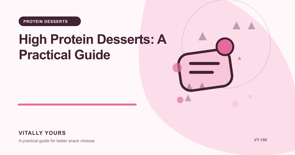 Editorial illustration for High Protein Desserts: A Practical Guide, focused on protein contribution, protein source, and the rest of the serving and added sugars, sweetener type, portion, and taste expectations