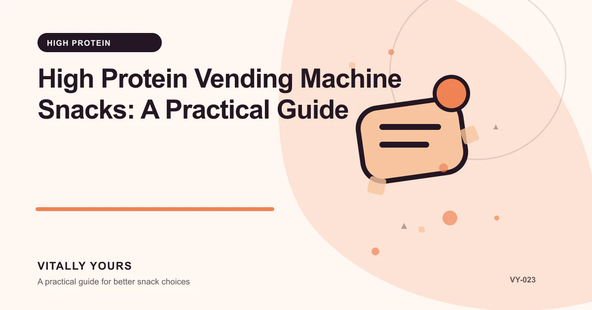 Editorial illustration for High Protein Vending Machine Snacks: A Practical Guide, focused on protein contribution, protein source, and the rest of the serving and user demand, slot-level performance, access, service reliability, and dietary variety
