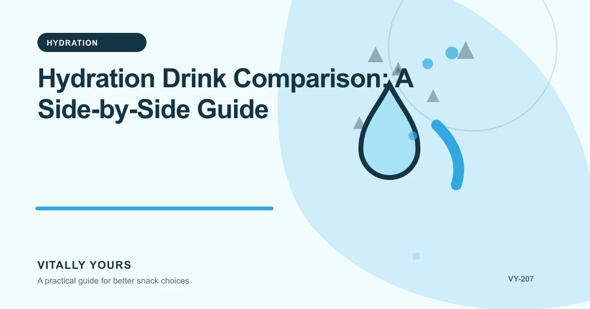 Editorial illustration for Hydration Drink Comparison: A Side-by-Side Guide, focused on activity duration, heat, sweat losses, sodium, carbohydrate, and ordinary water intake and matched serving bases, goal-specific tradeoffs, current labels, and a reproducible scoring method