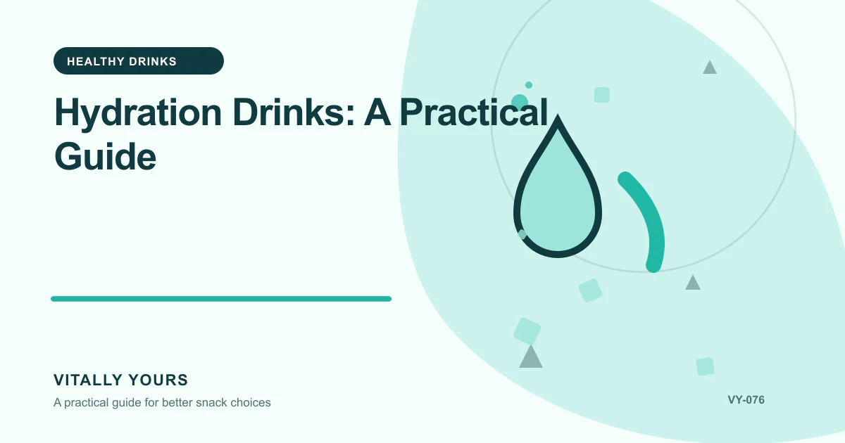 Editorial illustration for Hydration Drinks: A Practical Guide, focused on activity duration, heat, sweat losses, sodium, carbohydrate, and ordinary water intake