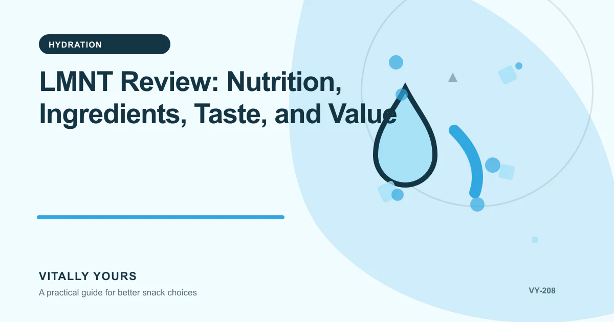 Editorial illustration for LMNT Review: Nutrition, Ingredients, Taste, and Value, focused on comparable units, documented costs, waste, service inputs, and uncertainty and the exact regulated wording, serving basis, ingredient order, and omitted context