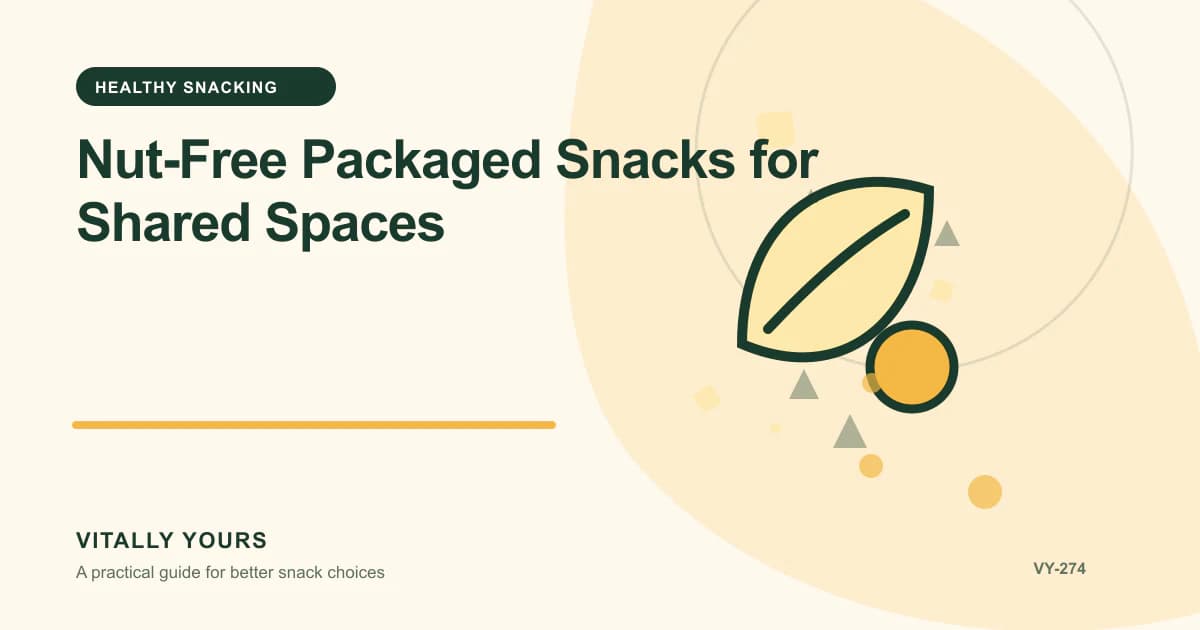 Editorial illustration for Nut-Free Packaged Snacks for Shared Spaces, focused on major-allergen declarations, facility policies, cross-contact, and clear communication