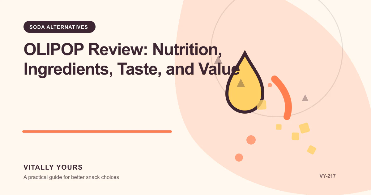 Editorial illustration for OLIPOP Review: Nutrition, Ingredients, Taste, and Value, focused on comparable units, documented costs, waste, service inputs, and uncertainty and the exact regulated wording, serving basis, ingredient order, and omitted context