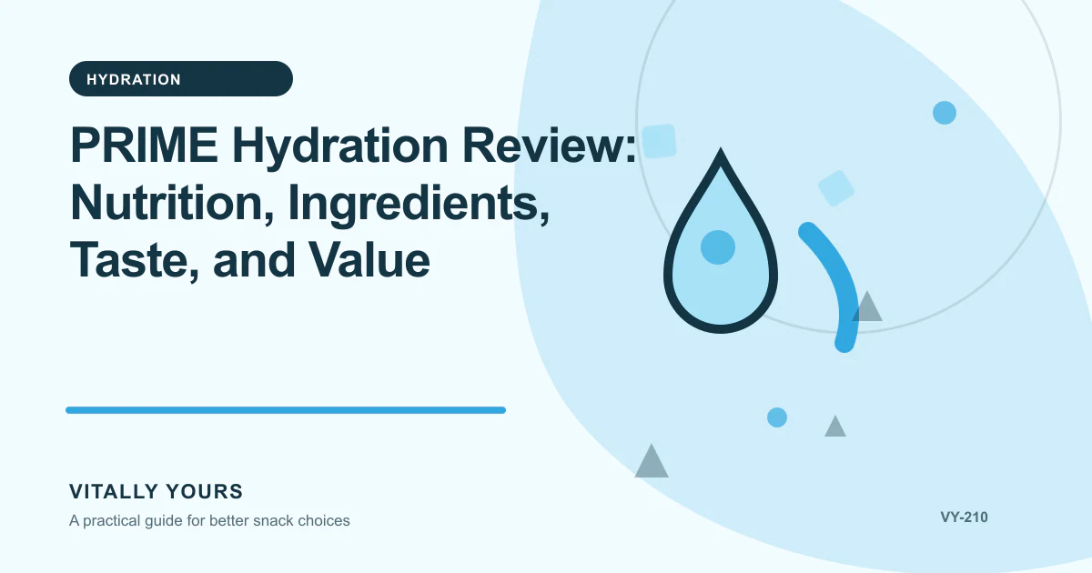 Editorial illustration for PRIME Hydration Review: Nutrition, Ingredients, Taste, and Value, focused on activity duration, heat, sweat losses, sodium, carbohydrate, and ordinary water intake, comparable units, documented costs, waste, service inputs, and uncertainty, and the exact regulated wording, serving basis, ingredient order, and omitted context