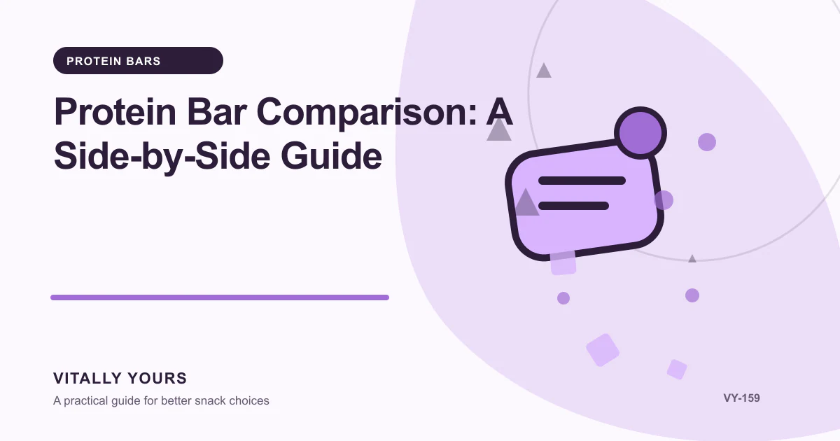 Editorial illustration for Protein Bar Comparison: A Side-by-Side Guide, focused on protein contribution, protein source, and the rest of the serving and matched serving bases, goal-specific tradeoffs, current labels, and a reproducible scoring method