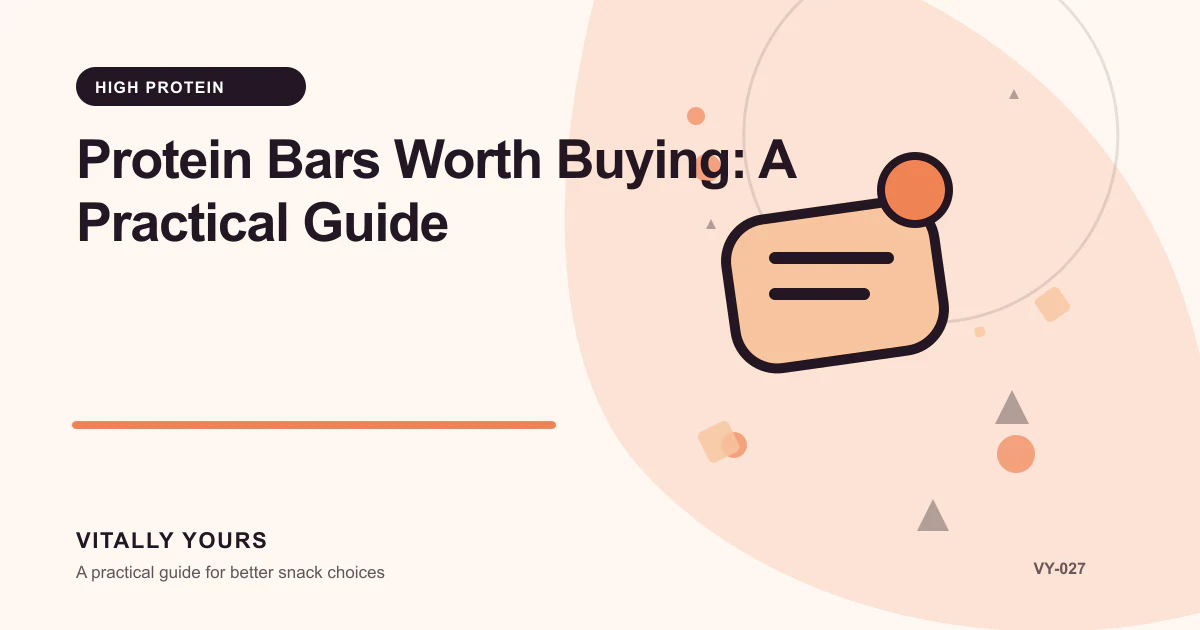 Editorial illustration for Protein Bars Worth Buying: A Practical Guide, focused on protein contribution, protein source, and the rest of the serving and declared criteria, equal-serving comparisons, evidence freshness, and no universal winner