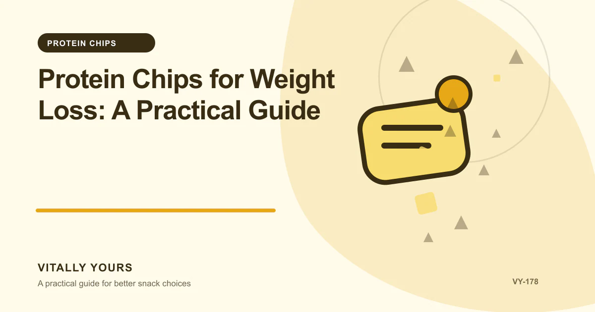 Editorial illustration for Protein Chips for Weight Loss: A Practical Guide, focused on protein contribution, protein source, and the rest of the serving, energy density, portion satisfaction, and the full-day eating pattern, and sodium per serving, actual portions, protein, and the surrounding meal pattern