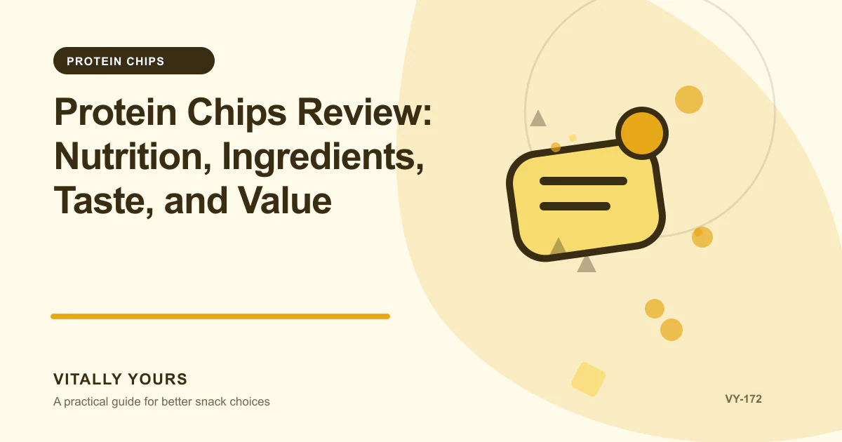 Editorial illustration for Protein Chips Review: Nutrition, Ingredients, Taste, and Value, focused on protein contribution, protein source, and the rest of the serving, sodium per serving, actual portions, protein, and the surrounding meal pattern, and comparable units, documented costs, waste, service inputs, and uncertainty