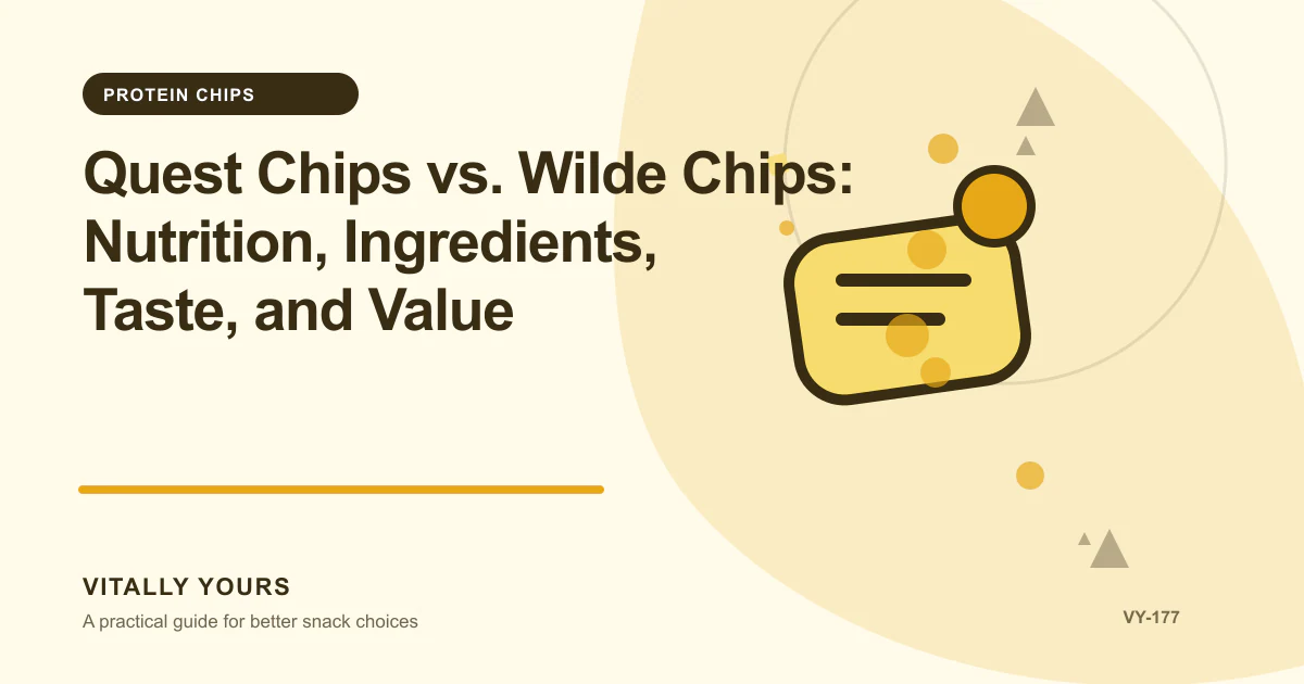 Editorial illustration for Quest Chips vs. Wilde Chips: Nutrition, Ingredients, Taste, and Value, focused on comparable units, documented costs, waste, service inputs, and uncertainty, the exact regulated wording, serving basis, ingredient order, and omitted context, and matched serving bases, goal-specific tradeoffs, current labels, and a reproducible scoring method